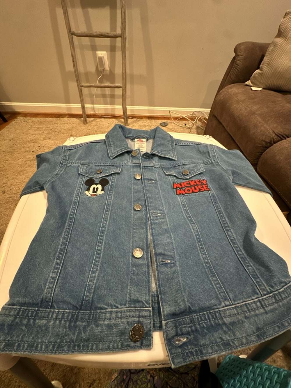 Disney Mickey Mouse Kids Blue Denim Jean Jacket with Embroidered Patches